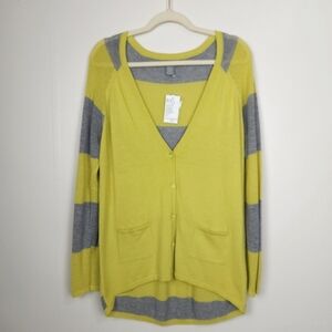 Neiman Marcus Lemongrass Combo Cashmere Angora Wool Blend Academia Cardigan